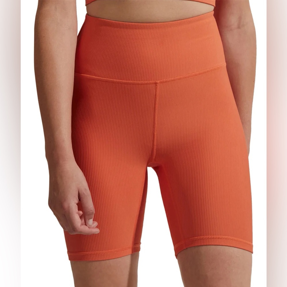 Varley Let’s Move High-Rise Ribbed Athletic Shorts XS | Orange Rust Yoga Active